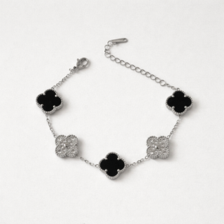 Bracelet Trèfles Noir & Silver